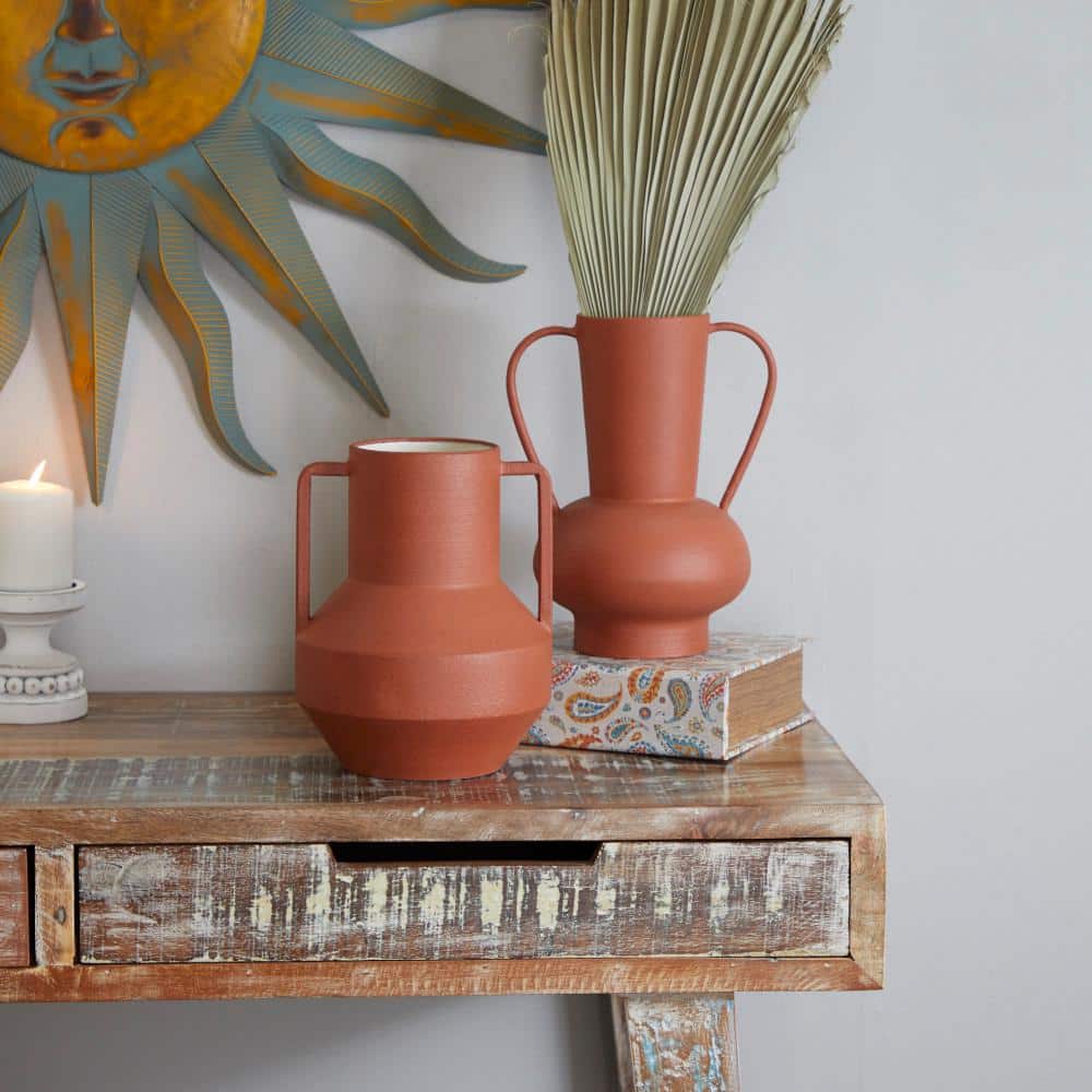 11 in., 10 in. Orange Metal Decorative Vase with Handles (Set of 2) price history on PriceWatchPro