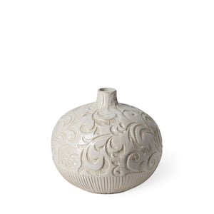 Jadiza II White Glaze Floral Pattern Ceramic Vase