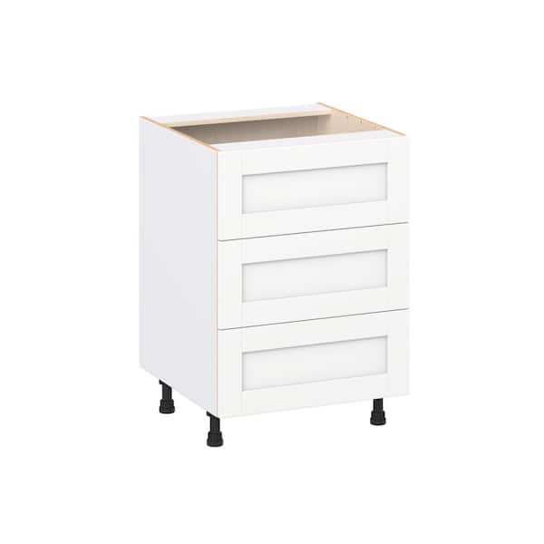J COLLECTION Milton 24 in. W x 24 in. D x 34.5 in. H Assembled Shaker Drawer Base Kitchen Cabinet in Bright White with 3 Drawers