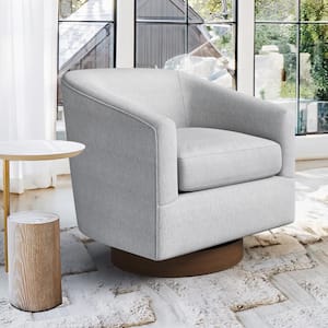 Gray Swivel Accent Chair with Solid Wood Base Barrel Chairs Swivel for Livingroom