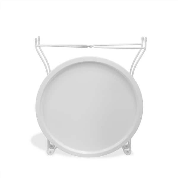 Oyezvary Modern Style Round Metal Indoor and Outdoor Side Table with Removable Tray, Unique Child Friendly Curved Edge in White