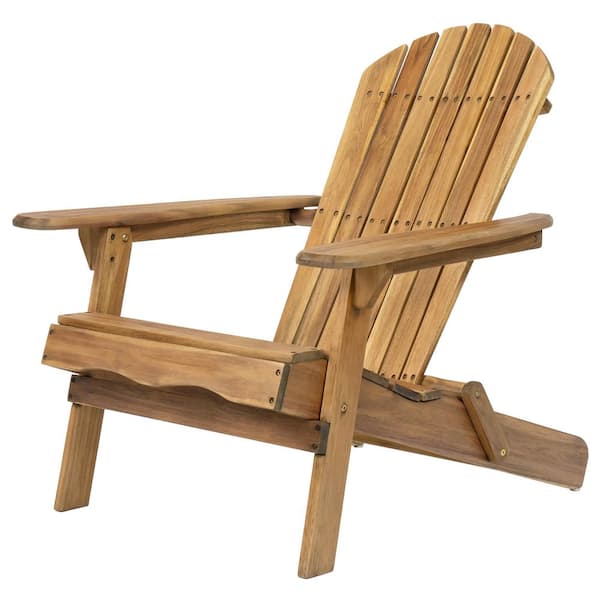 Zeus & Ruta Rustic Style Acacia Wood Outdoor Adirondack Chair, Folding Chair with Traditional Slats for Garden, Natural Stained