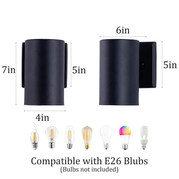 Black Outdoor 1-Light Wall Sconce-7 in. Waterproof Wall Light for Porch Patio, LED Bulb not Included(Pack of 2)