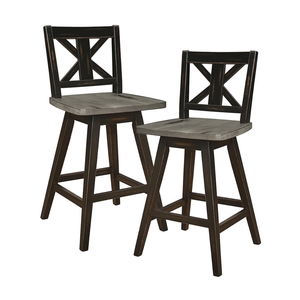 Fenton 23 in. Distressed Gray and Black Wood Swivel Counter Height Chair (X