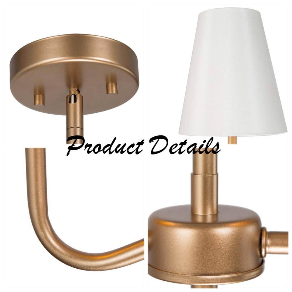 Gold Metal 4-Light Linear Chandelier with White Fabric Shades
