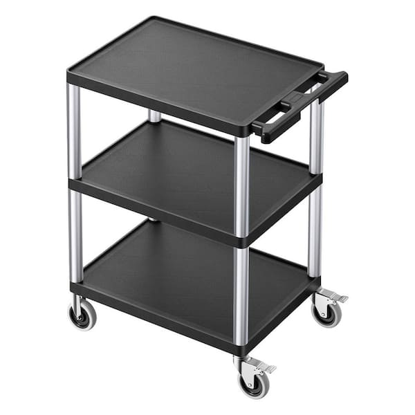Utility Cart, 300 lbs. Capacity, 27.6 x 18.1 in. Service Cart, 3-Shelf Heavy Duty Plastic Utility Cart with Wheels