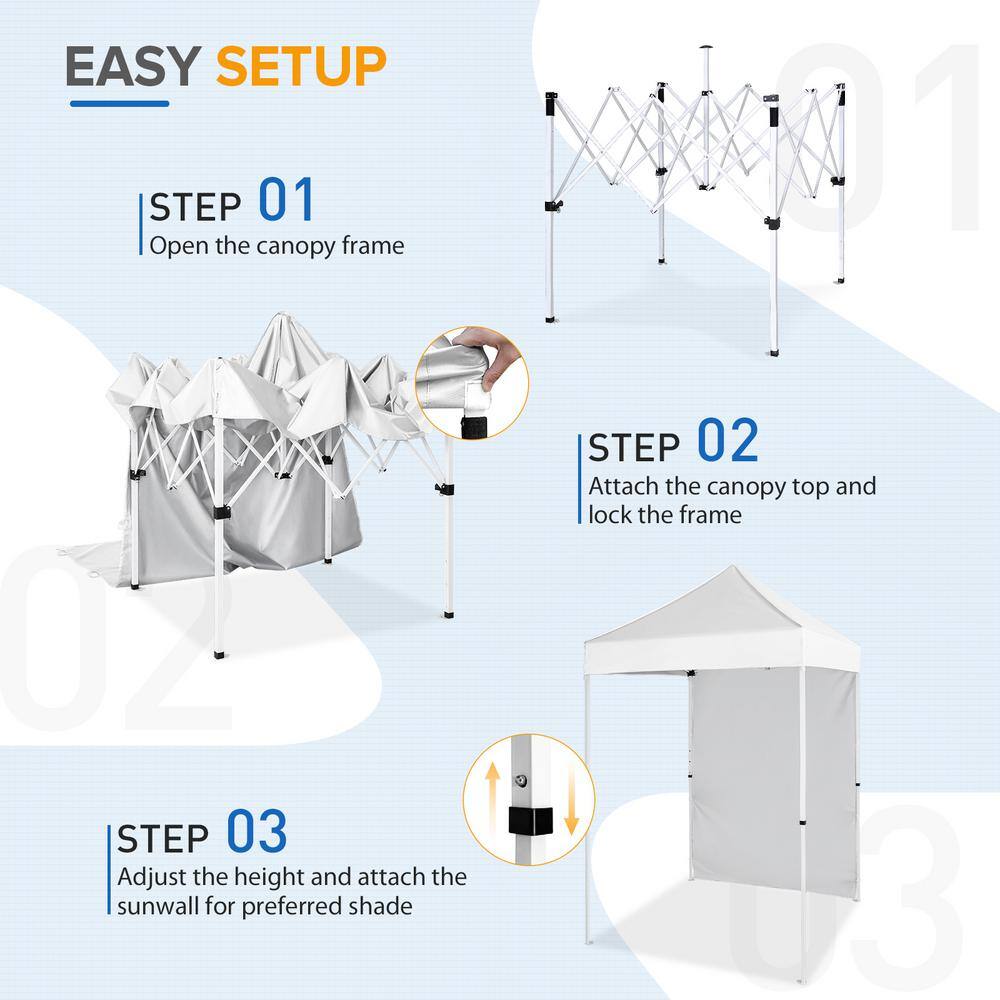 White 5x5 Outdoor Portable Canopy Tent with Sunwall and Carry Bag