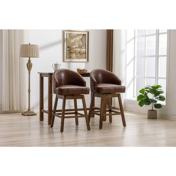 HOMEFUN 28.35 in. Contemporary Brown Faux Leather CounterHeight Swivel