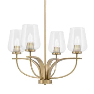 Olympia 4-Light Uplight Chandelier New Age Brass Finish 5 in. Clear Bubble Glass