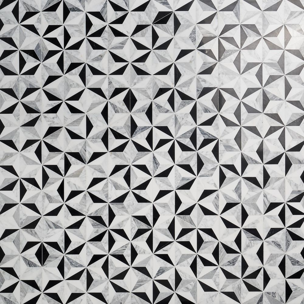 Phantom Black and White Geometric Marble Mosaic Tile