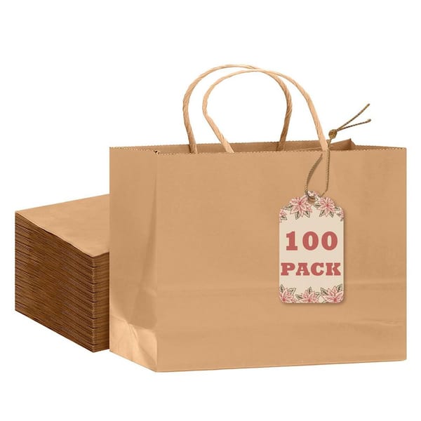 Brown Paper Gift Bags with Handles and Lids Wide Large Reliable Material for Pastry Cookies Desserts 100 Pack