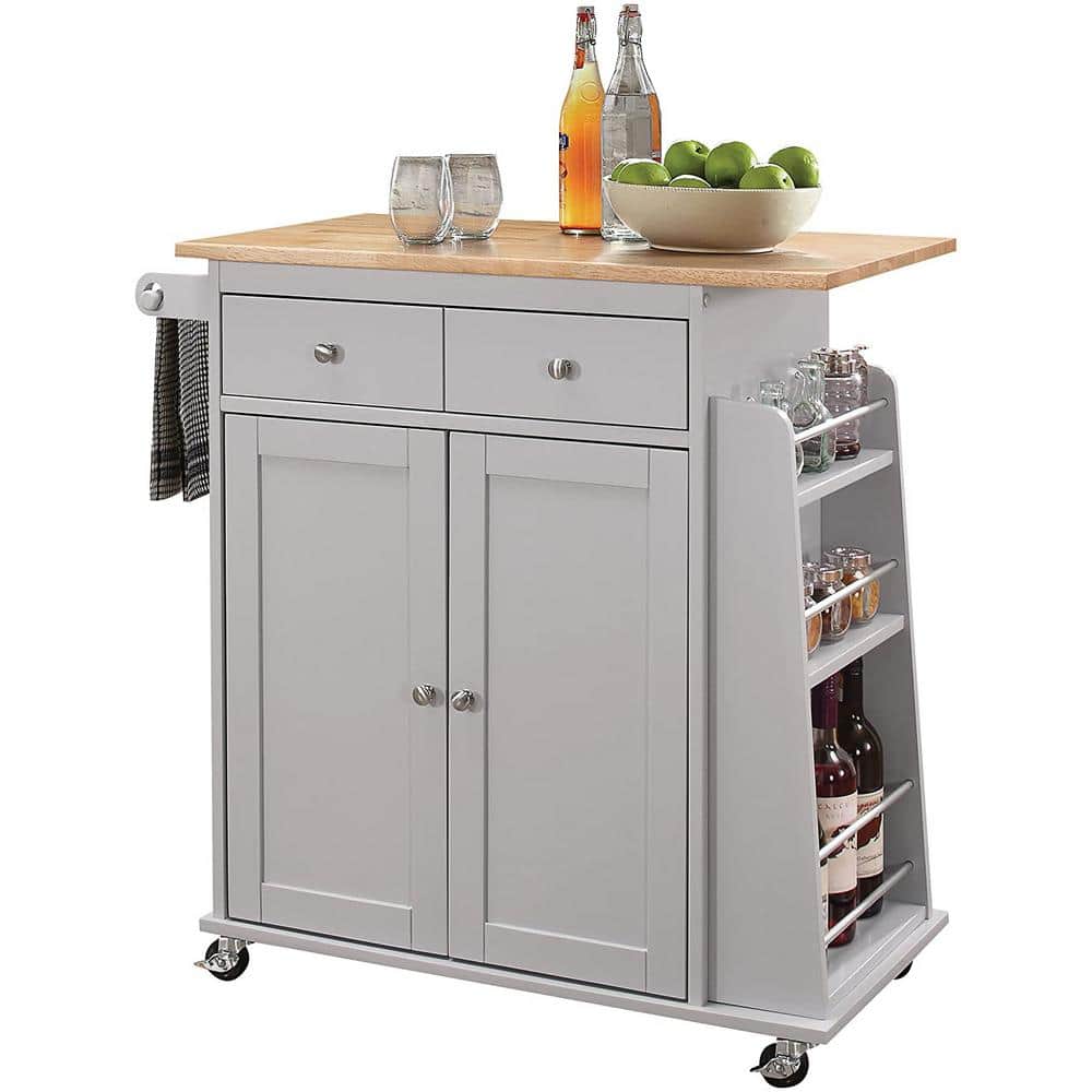  AVAWING Kitchen Island on Wheels, 2 Drawers Portable Kitchen  Storage Islands & Carts on Clearance, Rolling Island for Kitchen, Rubber  Wood Top Coffee Bar with Drop Leaf, Towel Rack, Spice Rack
