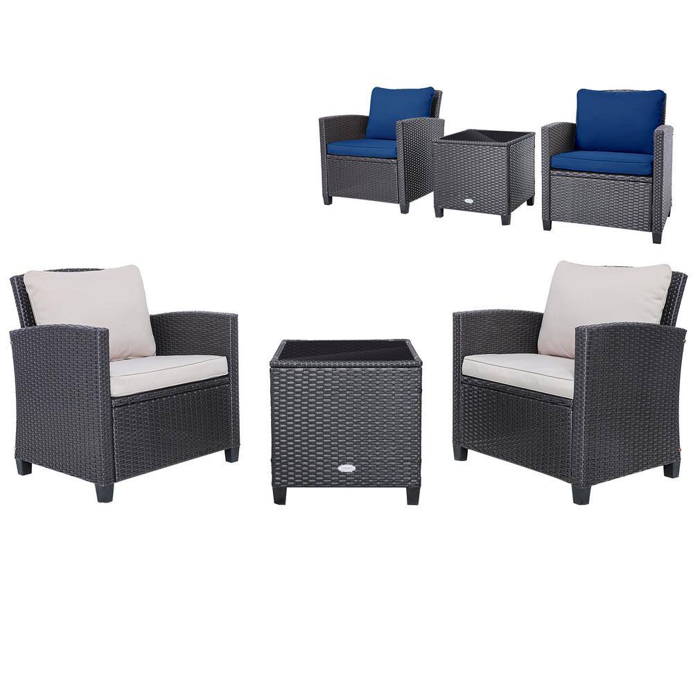 3-Piece Wicker PE Rattan Patio Conversation Set with Washable Multicolor Cushions, Dark Blue price history on PriceWatchPro