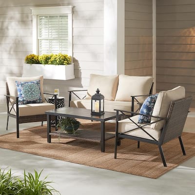Northport 4-Piece Wicker Outdoor Patio Deep Seating Set with Tan Cushions and Coffee Table
