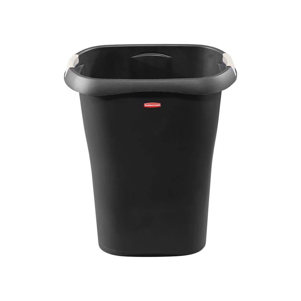 Sleek 8-Gallon Black Plastic Open-Top Kitchen Wastebasket
