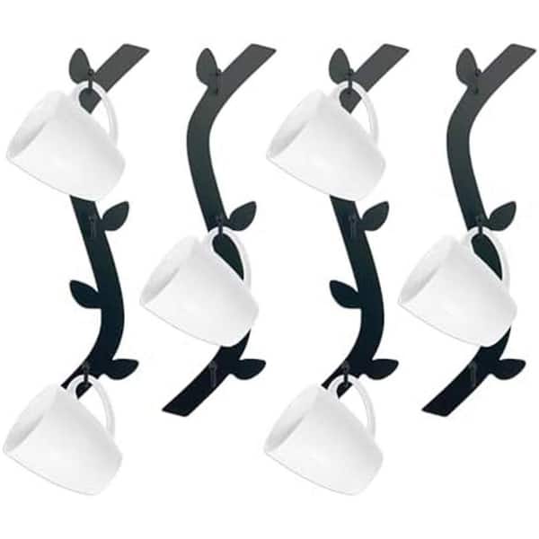 Coffee Mug Wall Rack 12-Hook Black Metal Mug Tree Wall Mounted Decorative Space Saving Holder 4-Pieces Set