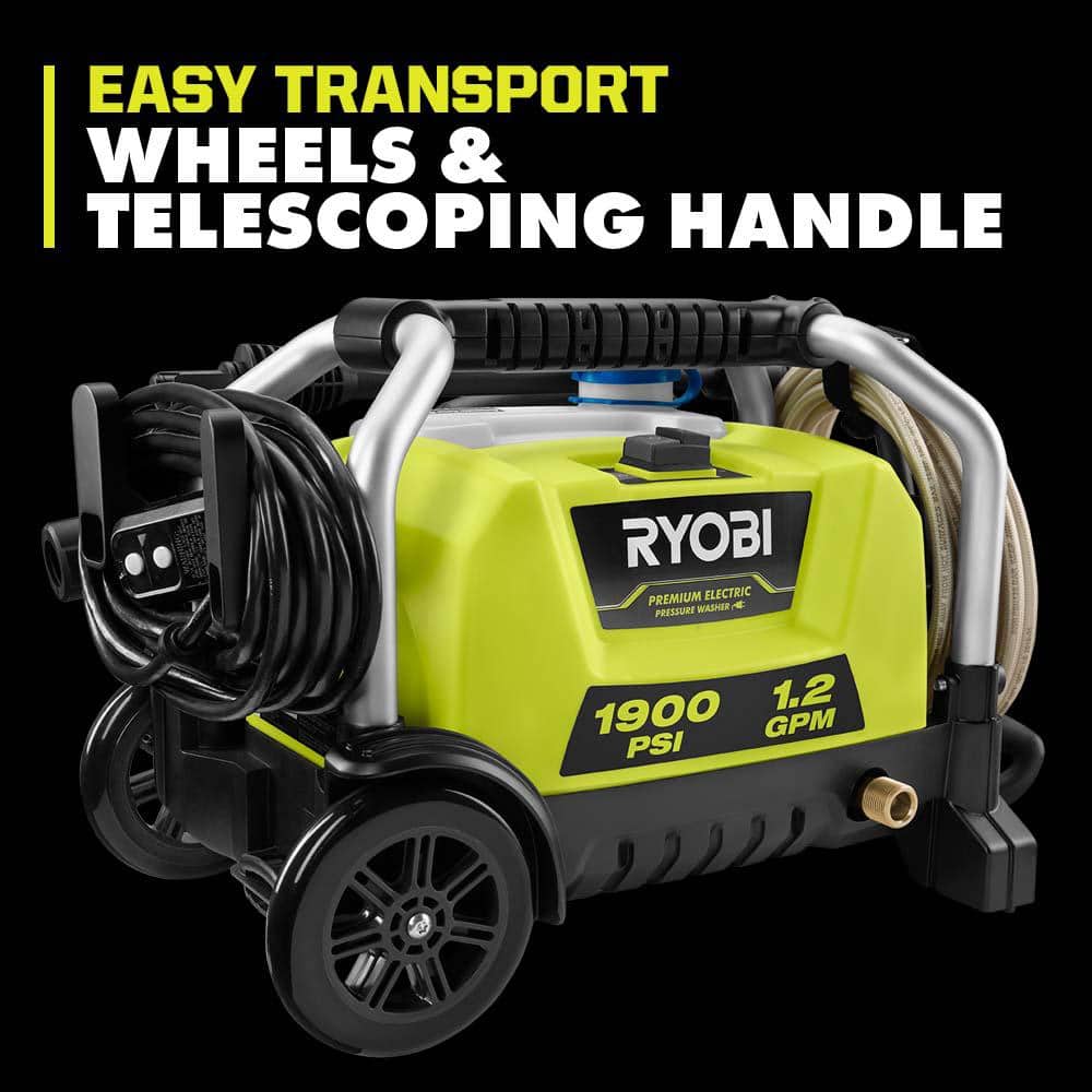Ryobi 1900 PSI 1.2 GPM Electric Pressure Washer with Wheels