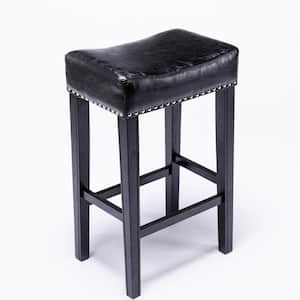 29 in. Black Backless Wood Frame Bar Stool with Faux Leather Seat for Kitchen Counter (Set of 2)