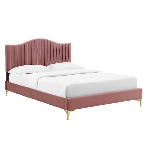 MODWAY Juniper Channel Tufted Performance Velvet King Platform Bed in Dusty Rose