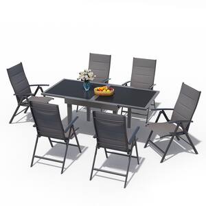 7-Piece Dark Gray Aluminum Rectangle Outdoor Dining Set