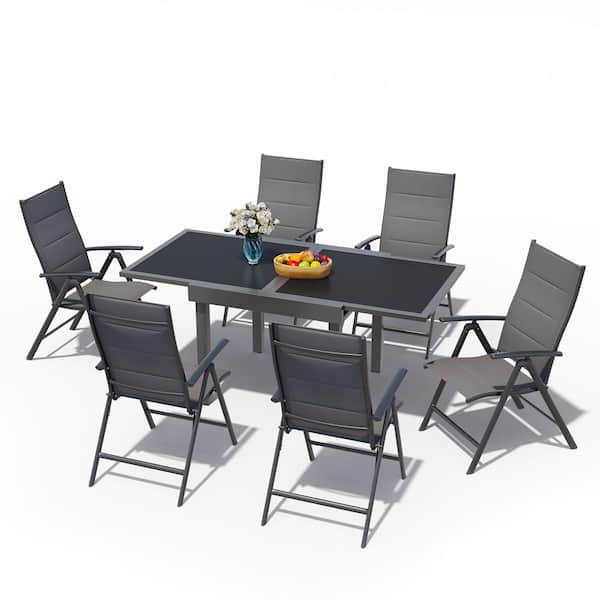 Pellebant 7-Piece Dark Gray Aluminum Rectangle Outdoor Dining Set