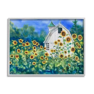 Tall Sunflowers Country Barn Design by MB Cunningham Framed Nature Art Print 14 in. x 11 in.