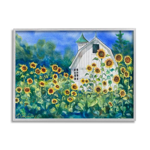 The Stupell Home Decor Collection Tall Sunflowers Country Barn Design by MB Cunningham Framed Nature Art Print 14 in. x 11 in.