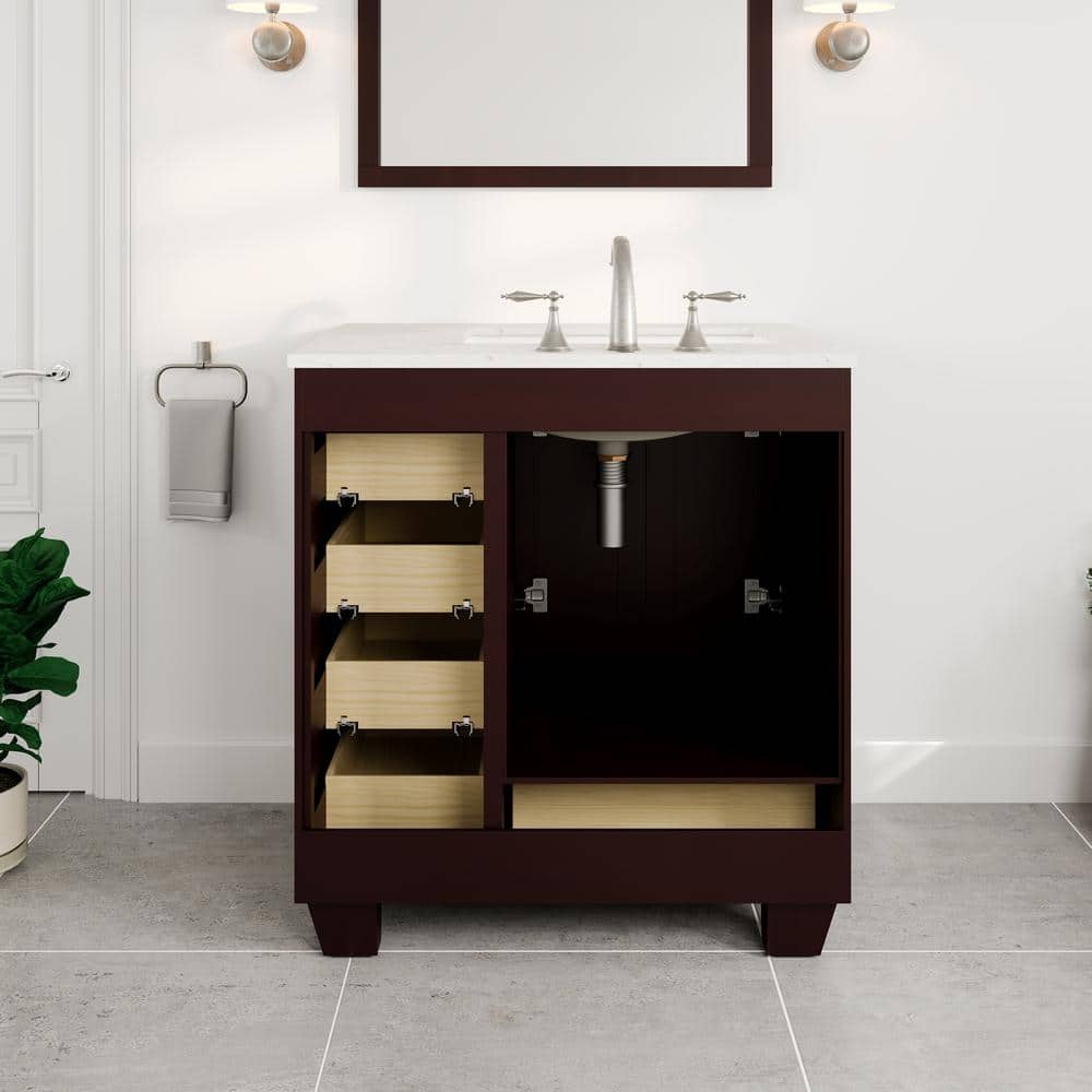 Acclaim 30" Teak Bathroom Vanity with White Quartz Top