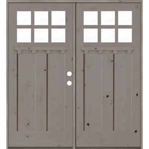 72 in. x 80 in. Craftsman Left Hand Active 6-Lite Clear Glass Grey Stain/Dentil Shelf Double Wood Prehung Front Door