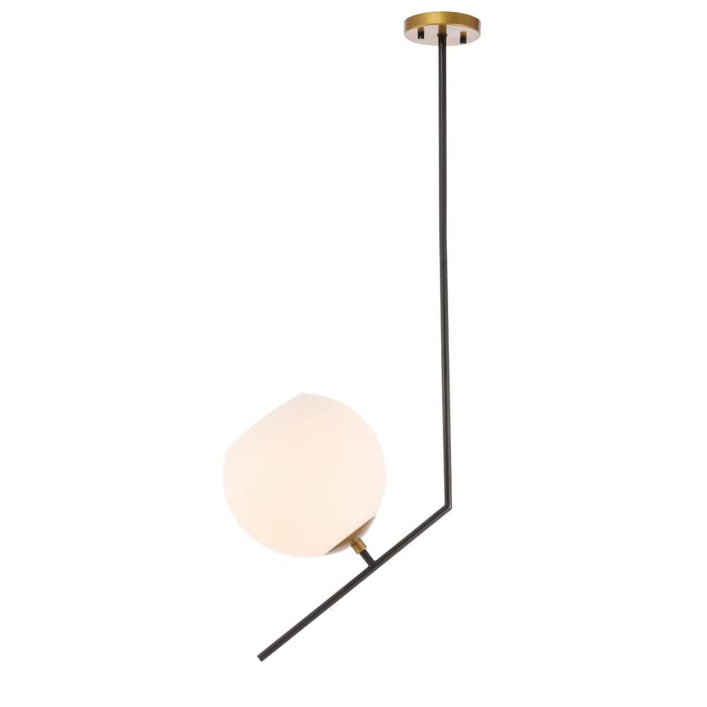 Timeless Home 16.2 in. 1-Light Black And Brass And Frosted White Glass Pend