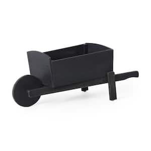 Acacia Wooden Trolley Style Dark Gray Planter with 1 Wheel and 2 Drainage Holes
