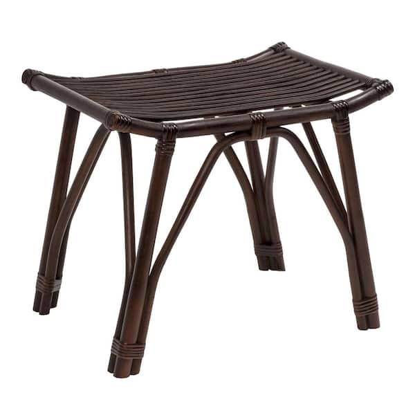 Gabriel 17.7 in. H Modern Bohemian Handcrafted Rattan/Teak Wood Curved Seat Accent Stool, Dark Brown
