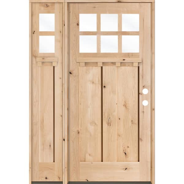 Krosswood Doors 46 in. x 80 in. Craftsman Alder 2-Panel Left-Hand/Inswing 6-Lite Clear Glass DS Unfinished Wood Prehung Front Door w/LSL