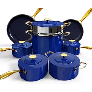 13 Piece Stainless Steel Nonstick Cookware Set in Blueberry
