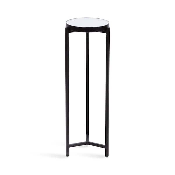 Aguilar 9 in. Black Round Glass End Table