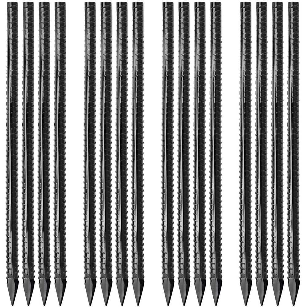 16 in. Black Heavy Duty Metal Spikes Ground Rebar Stakes, Long Straight Ste