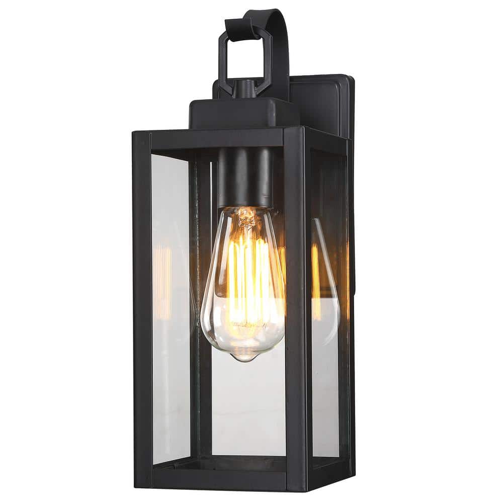 Matte Black Medium Outdoor Lantern Wall Sconce with Clear Glass
