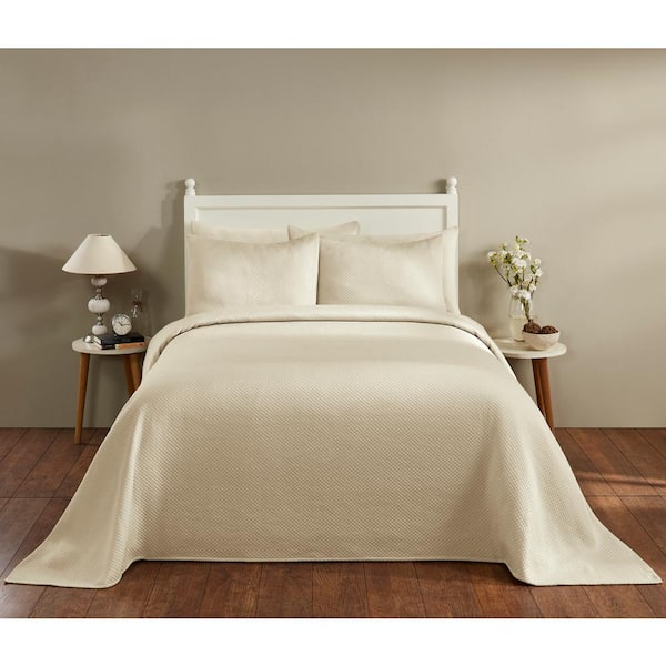 Better Trends Sophia Collection in Diamond Design Ivory Twin Cotton Blend Matelasse Weave Bedspread