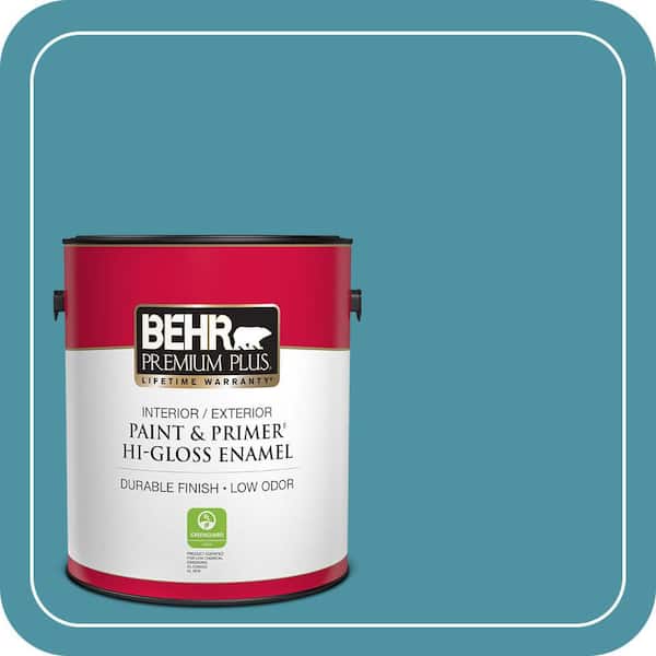 BEHR PREMIUM PLUS 1 gal. #530D-6 Teal Bayou Hi-Gloss Enamel Interior/Exterior Paint & Primer