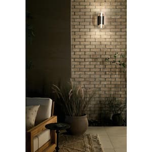 Astalis 12 in. 1-Light Textured Black Outdoor Hardwired Wall Lantern Sconce with Integrated LED (1-Pack)