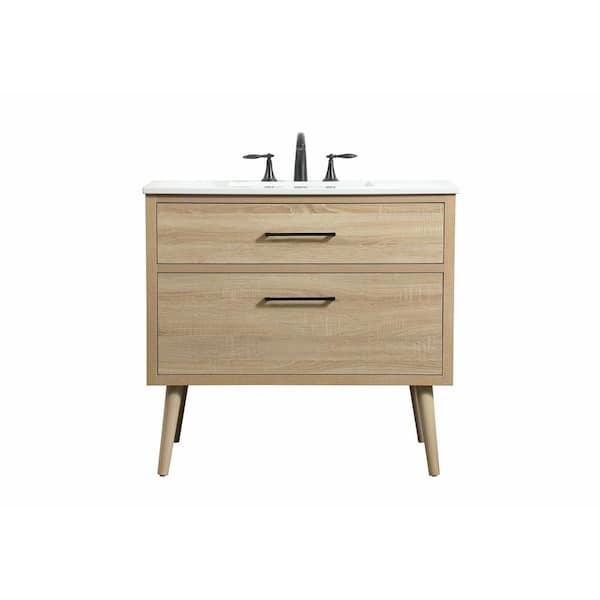 Unbranded Simply Living 36 in. W x 22 in. D x 33.5 in. H Bath Vanity in Mango Wood with Ivory White Engineered Marble Top