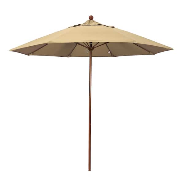 California Umbrella 9 ft. Woodgrain Aluminum Commercial Market Patio Umbrella Fiberglass Ribs and Push Lift in Beige Pacifica