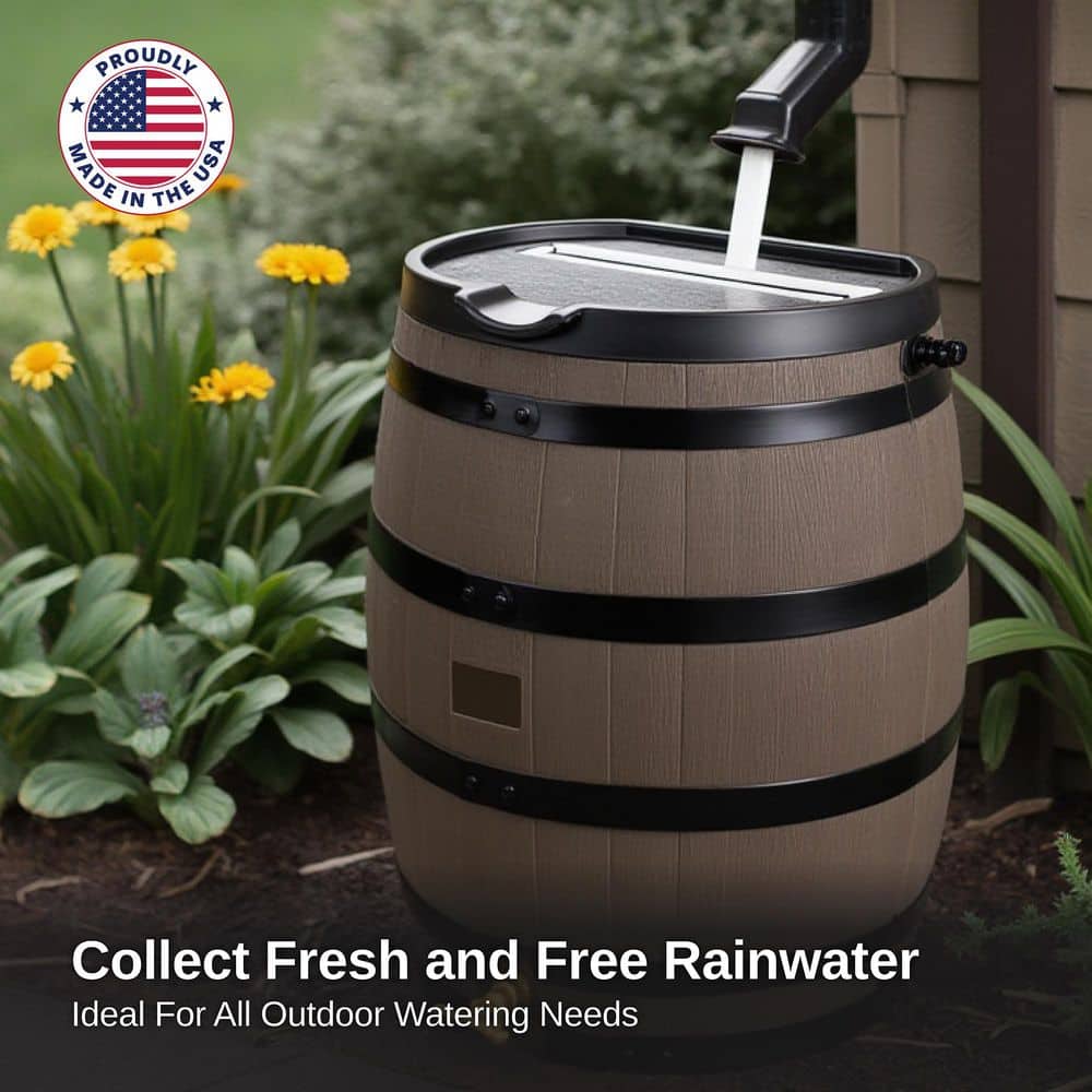 55 Gallon Woodgrain Polyethylene Rain Barrel with Brass Spigot