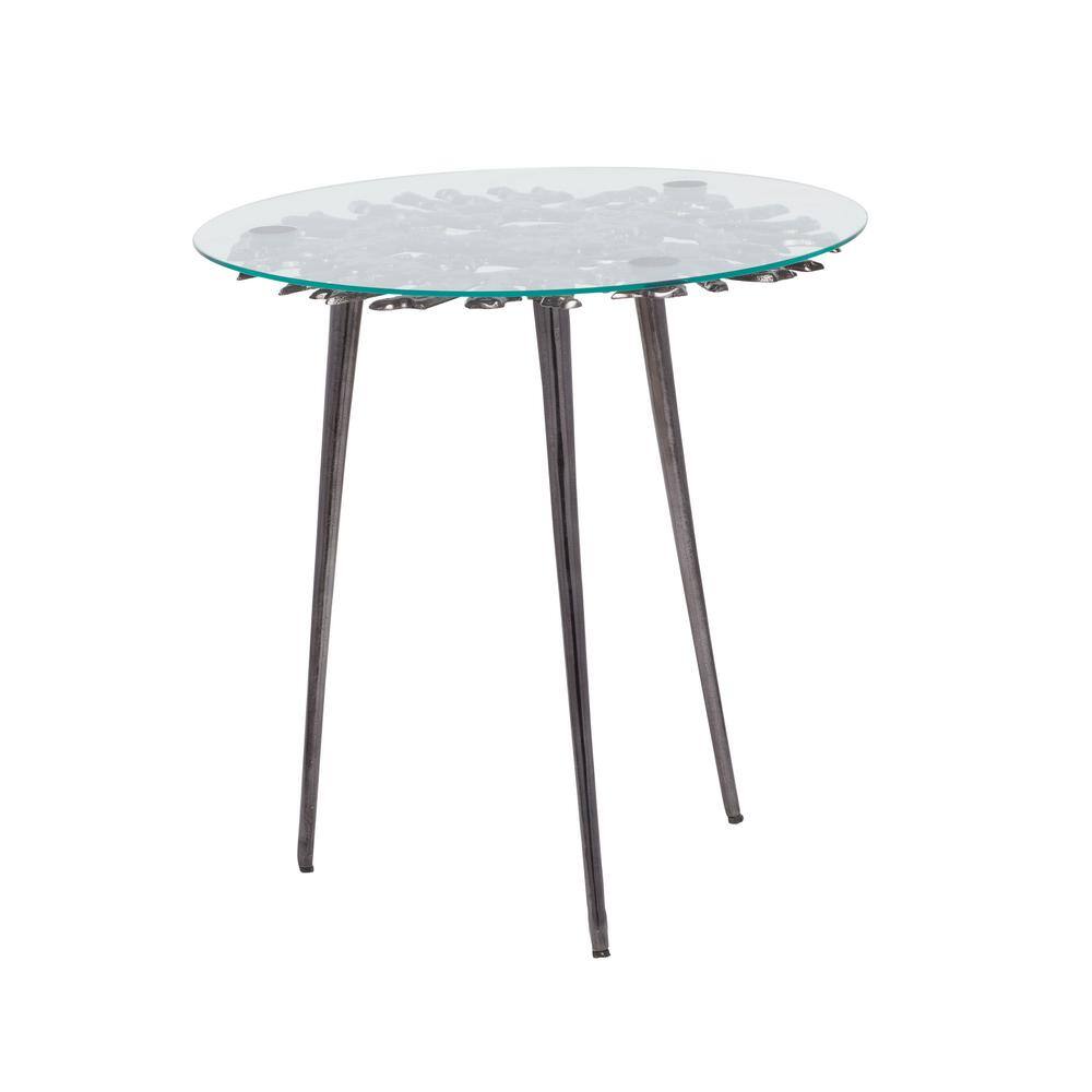 Eccentric Splash-Patterned 22'' Round Metal & Glass Accent Table