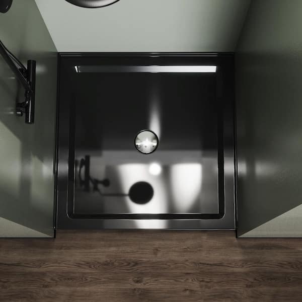 36 in. L x 36 in. W Alcove Shower Pan Base with Center Drain in Black