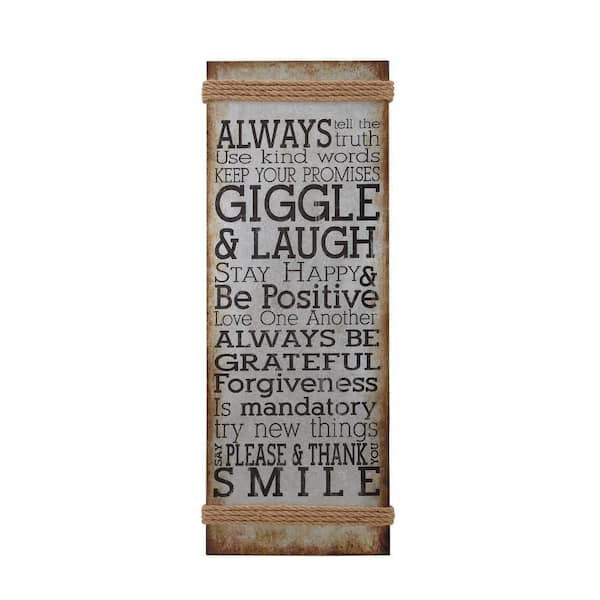 Litton Lane 14 in. x  38 in. Metal Gray Motivational Sign Wall Decor with Rope Accent