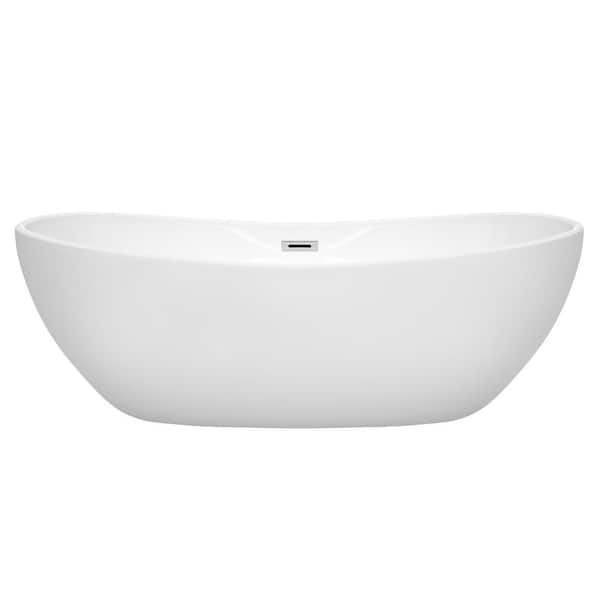 Rebecca 69.6 in. Acrylic Flatbottom Non-Whirlpool Bathtub in White with Polished Chrome Trim