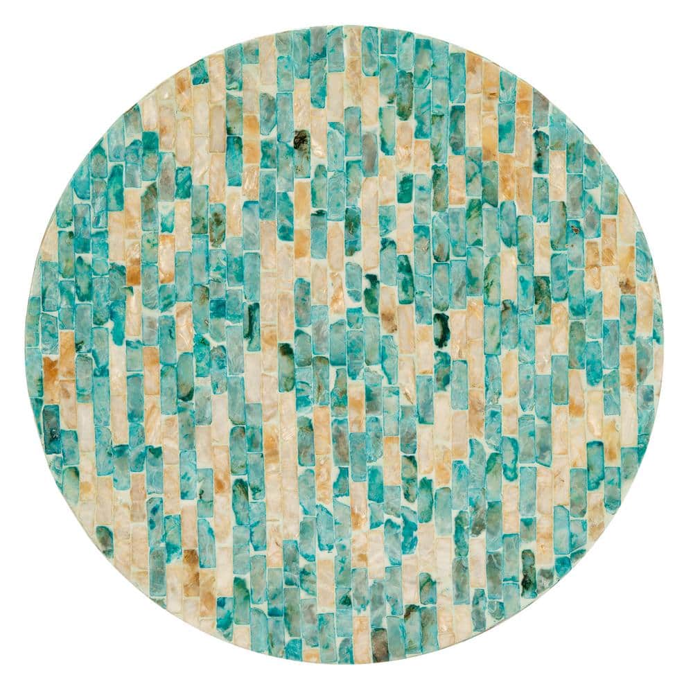 Presley 22" Oceanic Blue and Gold Round Wood Metal Accent Table