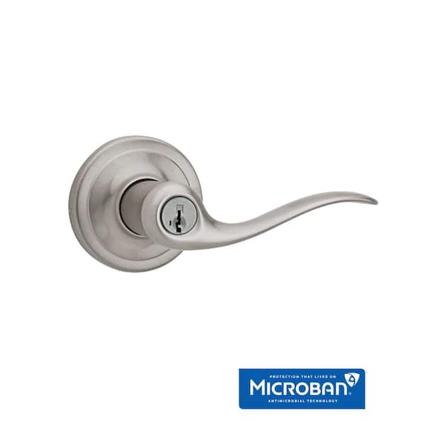 Kwikset Tustin Satin Nickel Classic Entry Door Handle featuring