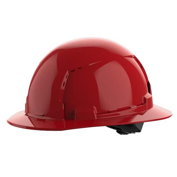 BOLT Red Type 1 Class C Full Brim Vented Hard Hat with 4 Point Ratcheting Suspension